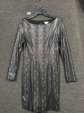 Cache Metallic Bodycon Dress Womens Size 6 Shimmer Cocktail Party Long Sleeve